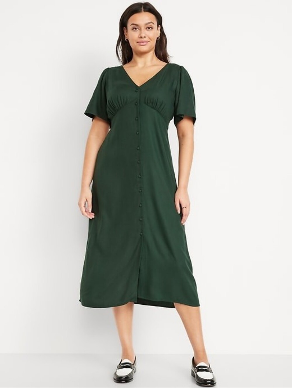 Dark Green Button-Front Maxi Dress